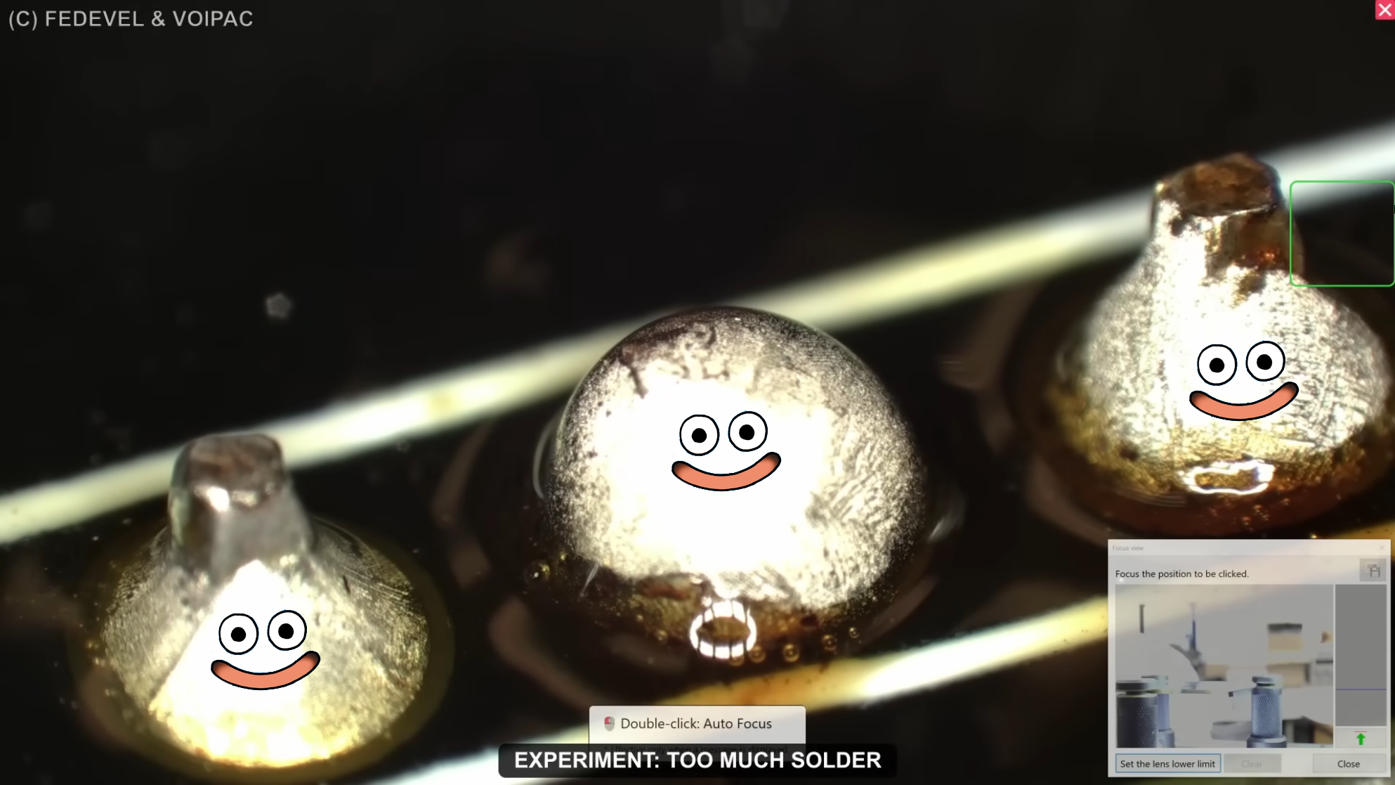 a photoshop edit of huge blobs of solder. the face of the slime from Dragon Quest has been superimposed on each one, looking like happy solder slimes